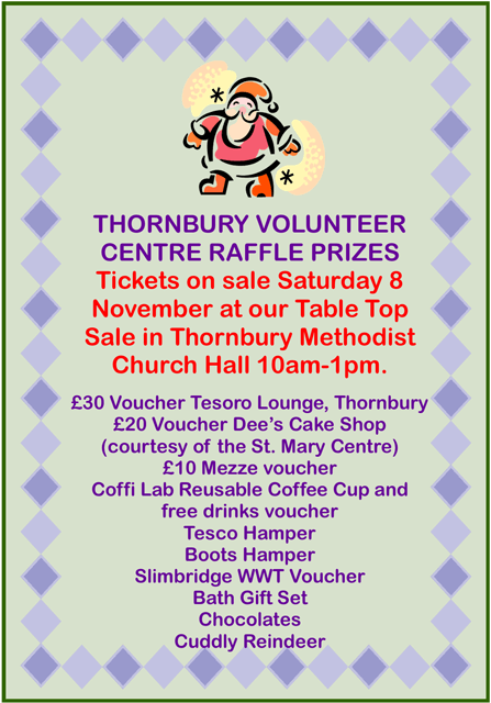 Poster for table-top sale raffle prizes.